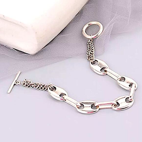 Pig nose Sterling Silver Chain Link Bracelet - Picture 3 of 4